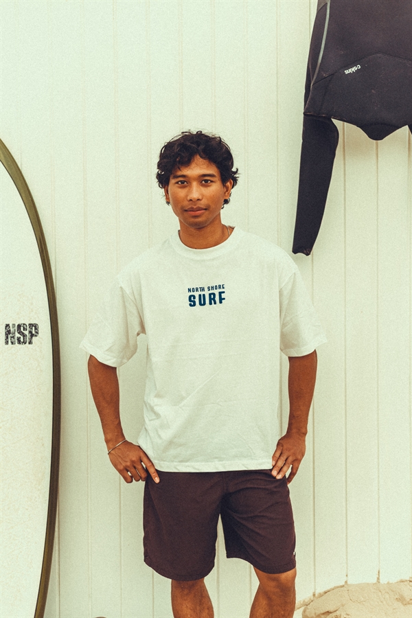 North Shore Surf - Box T-Shirt “Ocean air - salty hair” - Off White